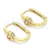 Oro Laminado Huggie Hoop, Gold Filled Style Heart Design, with Pink Cubic Zirconia, Polished, Golden Finish, 02.210.0554.15