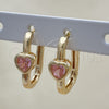 Oro Laminado Huggie Hoop, Gold Filled Style Heart Design, with Pink Cubic Zirconia, Polished, Golden Finish, 02.210.0554.15