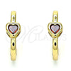 Oro Laminado Huggie Hoop, Gold Filled Style Heart Design, with Garnet Cubic Zirconia, Polished, Golden Finish, 02.210.0554.1.15