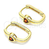 Oro Laminado Huggie Hoop, Gold Filled Style Heart Design, with Garnet Cubic Zirconia, Polished, Golden Finish, 02.210.0554.1.15
