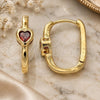 Oro Laminado Huggie Hoop, Gold Filled Style Heart Design, with Garnet Cubic Zirconia, Polished, Golden Finish, 02.210.0554.1.15