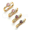 Oro Laminado Huggie Hoop, Gold Filled Style Heart Design, with Garnet Cubic Zirconia, Polished, Golden Finish, 02.210.0554.1.15
