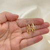 Oro Laminado Huggie Hoop, Gold Filled Style Star Design, with Pink Cubic Zirconia, Polished, Golden Finish, 02.210.0555.15
