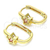 Oro Laminado Huggie Hoop, Gold Filled Style Star Design, with Pink Cubic Zirconia, Polished, Golden Finish, 02.210.0555.15
