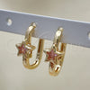 Oro Laminado Huggie Hoop, Gold Filled Style Star Design, with Pink Cubic Zirconia, Polished, Golden Finish, 02.210.0555.15