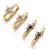 Oro Laminado Huggie Hoop, Gold Filled Style Star Design, with Pink Cubic Zirconia, Polished, Golden Finish, 02.210.0555.15