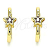 Oro Laminado Huggie Hoop, Gold Filled Style Star Design, with Garnet Cubic Zirconia, Polished, Golden Finish, 02.210.0555.1.15