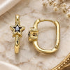 Oro Laminado Huggie Hoop, Gold Filled Style Star Design, with Garnet Cubic Zirconia, Polished, Golden Finish, 02.210.0555.1.15