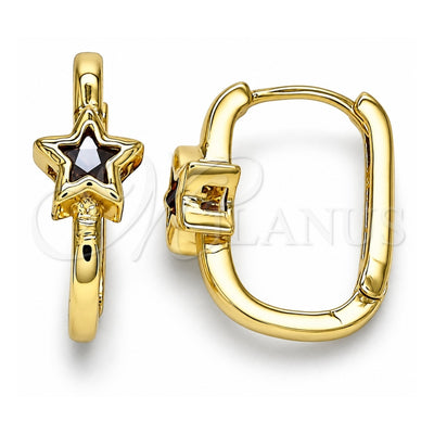 Oro Laminado Huggie Hoop, Gold Filled Style Star Design, with Garnet Cubic Zirconia, Polished, Golden Finish, 02.210.0555.1.15