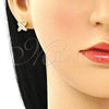 Oro Laminado Stud Earring, Gold Filled Style Initials Design, with White Micro Pave, Polished, Golden Finish, 02.156.0578