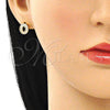 Oro Laminado Stud Earring, Gold Filled Style Initials Design, with White Micro Pave, Polished, Golden Finish, 02.156.0578