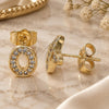 Oro Laminado Stud Earring, Gold Filled Style Initials Design, with White Micro Pave, Polished, Golden Finish, 02.156.0578