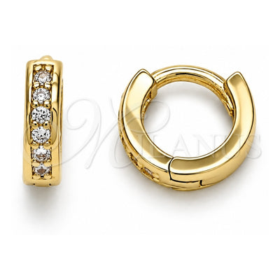 Oro Laminado Huggie Hoop, Gold Filled Style with White Micro Pave, Polished, Golden Finish, 02.156.0284.10
