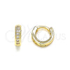 Oro Laminado Huggie Hoop, Gold Filled Style with White Micro Pave, Polished, Golden Finish, 02.156.0284.10