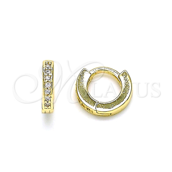 Oro Laminado Huggie Hoop, Gold Filled Style with White Micro Pave, Polished, Golden Finish, 02.156.0286.10