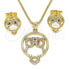 Oro Laminado Earring and Pendant Adult Set, Gold Filled Style Owl Design, with White and Garnet Micro Pave, Polished, Golden Finish, 10.156.0374