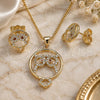 Oro Laminado Earring and Pendant Adult Set, Gold Filled Style Owl Design, with White and Garnet Micro Pave, Polished, Golden Finish, 10.156.0374