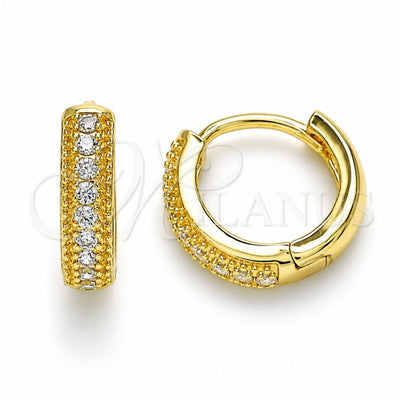 Oro Laminado Huggie Hoop, Gold Filled Style with White Cubic Zirconia, Polished, Golden Finish, 02.210.0557.12