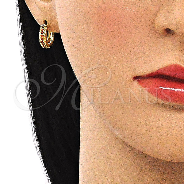Gold Filled Hoop Earrings — Huggie Hoop with Garnet Cubic Zirconia Polished 02. — alternate product view — SKU 144647 | Oro Laminado aretes de aro — Huggie Hoop with Garnet Cubic Zirconia pulido 02. — SKU 144647