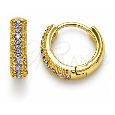 Oro Laminado Huggie Hoop, Gold Filled Style with Amethyst Cubic Zirconia, Polished, Golden Finish, 02.210.0557.2.12