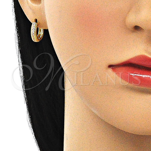Gold Filled Hoop Earrings — Huggie Hoop with Pink Cubic Zirconia Polished 02. — alternate product view — SKU 144649 | Oro Laminado aretes de aro — Huggie Hoop with Pink Cubic Zirconia pulido 02. — SKU 144649