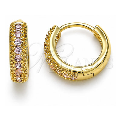 Oro Laminado Huggie Hoop, Gold Filled Style with Pink Cubic Zirconia, Polished, Golden Finish, 02.210.0557.3.12