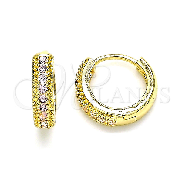 Gold Filled Hoop Earrings — Huggie Hoop with Pink Cubic Zirconia Polished 02. — main product view — SKU 144649 | Oro Laminado aretes de aro — Huggie Hoop with Pink Cubic Zirconia pulido 02. — SKU 144649
