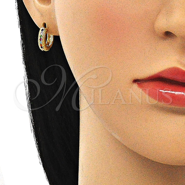 Gold Filled Hoop Earrings — Huggie Hoop with Multicolor Cubic Zirconia Polished 02. — alternate product view — SKU 144650 | Oro Laminado aretes de aro — Huggie Hoop with Multicolor Cubic Zirconia pulido 02. — SKU 144650