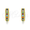Oro Laminado Huggie Hoop, Gold Filled Style with Multicolor Cubic Zirconia, Polished, Golden Finish, 02.210.0557.4.12
