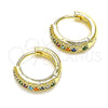 Oro Laminado Huggie Hoop, Gold Filled Style with Multicolor Cubic Zirconia, Polished, Golden Finish, 02.210.0557.4.12