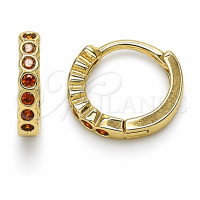 Oro Laminado Huggie Hoop, Gold Filled Style with Garnet Cubic Zirconia, Polished, Golden Finish, 02.210.0558.1.10