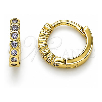 Oro Laminado Huggie Hoop, Gold Filled Style with Amethyst Cubic Zirconia, Polished, Golden Finish, 02.210.0558.2.10