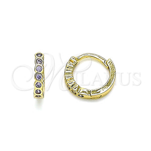 Gold Filled Hoop Earrings — Huggie Hoop with Amethyst Cubic Zirconia Polished 02. — main product view — SKU 144653 | Oro Laminado aretes de aro — Huggie Hoop with Amethyst Cubic Zirconia pulido 02. — SKU 144653