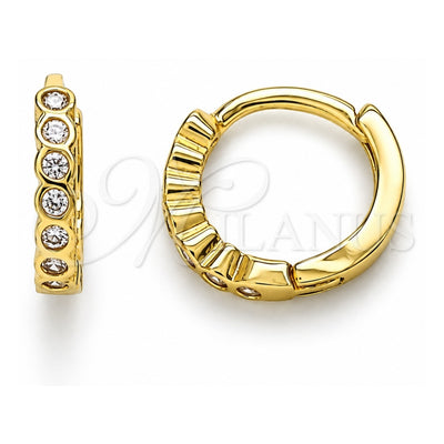 Oro Laminado Huggie Hoop, Gold Filled Style with Pink Cubic Zirconia, Polished, Golden Finish, 02.210.0558.3.10
