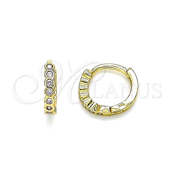 Gold Filled Hoop Earrings — Huggie Hoop with Pink Cubic Zirconia Polished 02. — main product view — SKU 144654 | Oro Laminado aretes de aro — Huggie Hoop with Pink Cubic Zirconia pulido 02. — SKU 144654