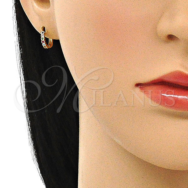 Gold Filled Hoop Earrings — Huggie Hoop with Multicolor Cubic Zirconia Polished 02. — alternate product view — SKU 144655 | Oro Laminado aretes de aro — Huggie Hoop with Multicolor Cubic Zirconia pulido 02. — SKU 144655