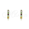 Oro Laminado Huggie Hoop, Gold Filled Style with Multicolor Cubic Zirconia, Polished, Golden Finish, 02.210.0558.4.10