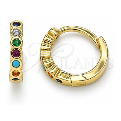 Oro Laminado Huggie Hoop, Gold Filled Style with Multicolor Cubic Zirconia, Polished, Golden Finish, 02.210.0558.4.10