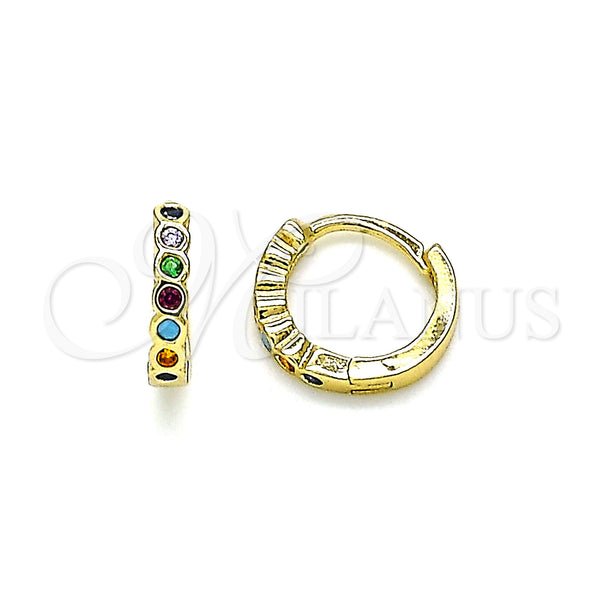 Gold Filled Hoop Earrings — Huggie Hoop with Multicolor Cubic Zirconia Polished 02. — main product view — SKU 144655 | Oro Laminado aretes de aro — Huggie Hoop with Multicolor Cubic Zirconia pulido 02. — SKU 144655