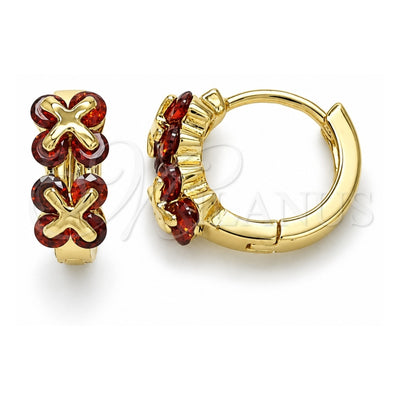 Oro Laminado Huggie Hoop, Gold Filled Style with Garnet Cubic Zirconia, Polished, Golden Finish, 02.210.0559.12