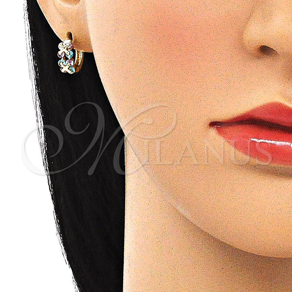 Gold Filled Hoop Earrings — Huggie Hoop with Blue Topaz and Amethyst Cubic — alternate product view — SKU 144657 | Oro Laminado aretes de aro — Huggie Hoop with Blue Topaz and Amethyst Cubic — SKU 144657