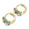 Oro Laminado Huggie Hoop, Gold Filled Style with Blue Topaz and Amethyst Cubic Zirconia, Polished, Golden Finish, 02.210.0559.1.12