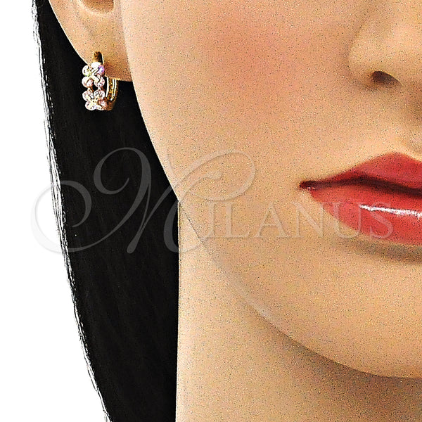 Gold Filled Hoop Earrings — Huggie Hoop with Pink Cubic Zirconia Polished 02. — alternate product view — SKU 144658 | Oro Laminado aretes de aro — Huggie Hoop with Pink Cubic Zirconia pulido 02. — SKU 144658