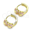 Oro Laminado Huggie Hoop, Gold Filled Style with Pink Cubic Zirconia, Polished, Golden Finish, 02.210.0559.2.12