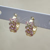 Oro Laminado Huggie Hoop, Gold Filled Style with Pink Cubic Zirconia, Polished, Golden Finish, 02.210.0559.2.12