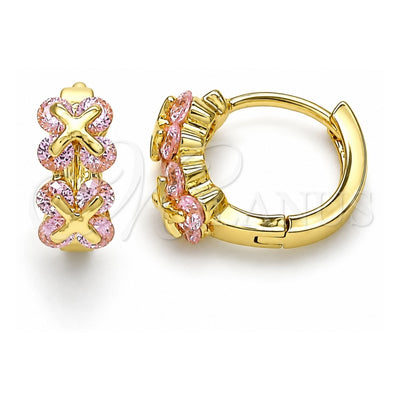 Oro Laminado Huggie Hoop, Gold Filled Style with Pink Cubic Zirconia, Polished, Golden Finish, 02.210.0559.2.12