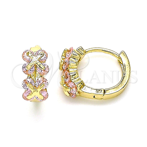 Gold Filled Hoop Earrings — Huggie Hoop with Pink Cubic Zirconia Polished 02. — main product view — SKU 144658 | Oro Laminado aretes de aro — Huggie Hoop with Pink Cubic Zirconia pulido 02. — SKU 144658