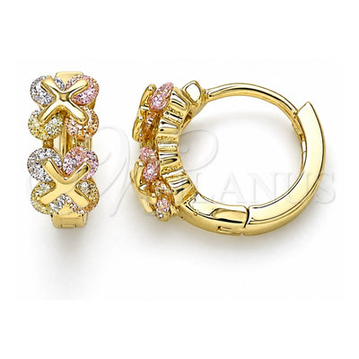 Oro Laminado Huggie Hoop, Gold Filled Style with Multicolor Cubic Zirconia, Polished, Golden Finish, 02.210.0559.3.12