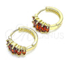 Oro Laminado Huggie Hoop, Gold Filled Style Baguette Design, with Garnet Cubic Zirconia, Polished, Golden Finish, 02.210.0560.15