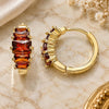 Oro Laminado Huggie Hoop, Gold Filled Style Baguette Design, with Garnet Cubic Zirconia, Polished, Golden Finish, 02.210.0560.15